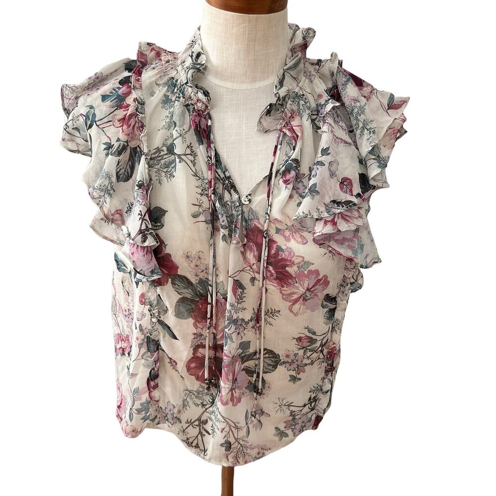 Secret Mission Revolve Floral Print Exaggerated Ruffle Romantic Top
